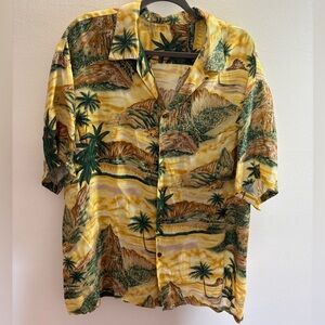 Yellow Hawaiian Shirt With Mountain Print XL